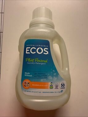 COS White Laundry Detergent Bottle with Blue Label Panel